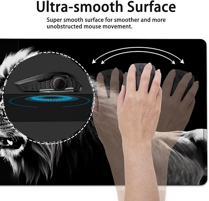 Large Mouse Pad, 31.5 x 11.8in Extended Gaming Mouse Pad with Stitched Edges, XXL Mousepad Protector Non Slip Rubber Base for Office and Home Writing Mat, Fierce Lion Pattern Black Desk Mat