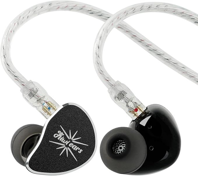 Linsoul Kiwi Ears Belle 10mm DLC Dynamic Driver in-Ear Monitor, HiFi Wired Earbuds with Dual Silver-Plated Cables, Professional IEM for Stage Performance/Gaming/Music Production (Without MIC, Black)