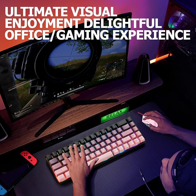 Guiheng Wired 60% Gaming Keyboard and Mouse Combo, Ultra-Compact 61 Keys RGB Backlit Mini Keyboard, Lightweight 3200 DPI Optical, Wired Gaming Set for Windows,PC, MAC PS5 Xbox Gamer(BlackBerry Pink)