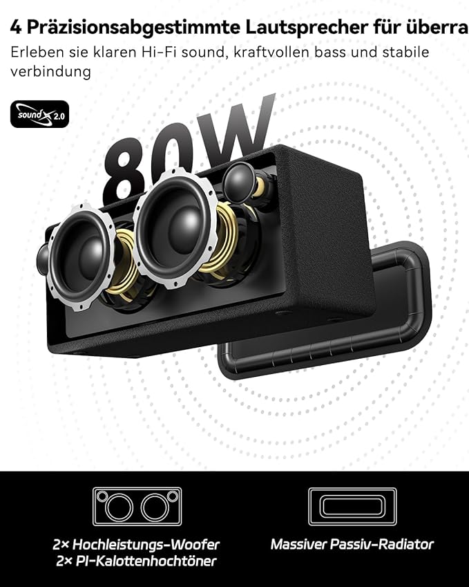 Bluetooth Speaker, StageSound Retro Speaker Wireless, Portable Loud Speaker with Bass Boost, 80W, IP67 Waterproof, LED Lights, TWS Pairing, 12H Playtime, TF/AUX/USB Play for Party, Home, Outdoor, Gift