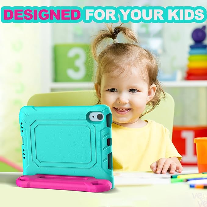 YIHE Kids Case for 8.3 inch iPad mini 7 (A17 Pro) 2024 & iPad mini 6 (A15) 2021, Shockproof Cases for iPad mini 7th/6th Generation with Built-in Screen Protector & Handle Stand, Cyan&Pink
