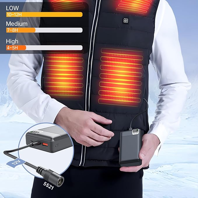 12V Heated Jacket Battery Pack 20000mAh (12V/6.5Ah) for DC5521 Input Milwaukee Dewalt Bosch Makita and Other’s Electric Heating Vests/Hoodies/Jackets/Camping Chair/Seat Cushion/Blanket