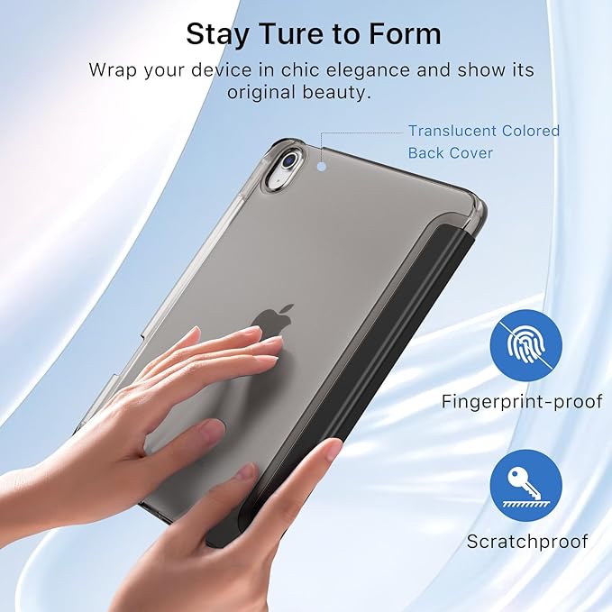 MoKo for iPad Air 11 inch Case (M4/M3/M2) 2026/2025/2024, iPad Air 5th/4th Gen 10.9 inch Case 2022/2020 with Pencil Holder, Slim Light Trifold Cover with Hard PC Translucent Back Shell, Black