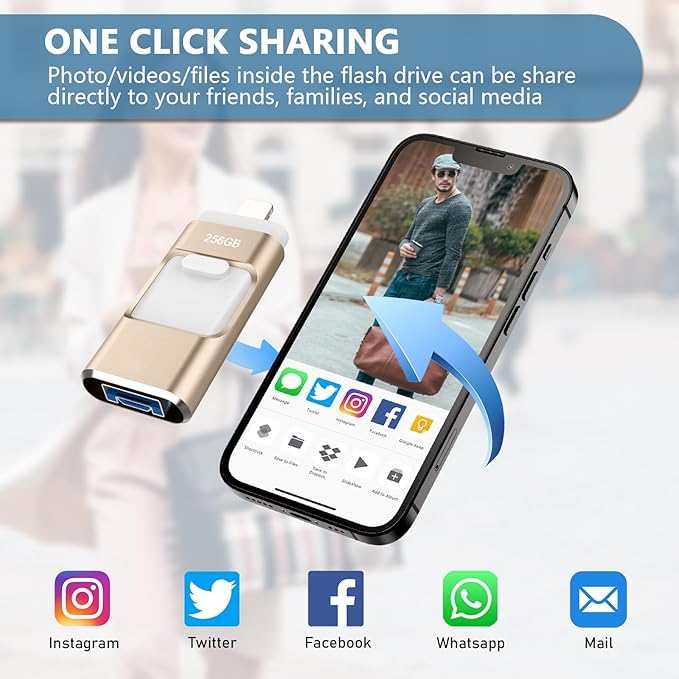 256GB Flash Drive[No App Required] Intended for Phone Tablet Androidphone and Computers, 4 in 1 Photo Stick for Phone Memory Storage Easily Backup Photos Videos（Gold）