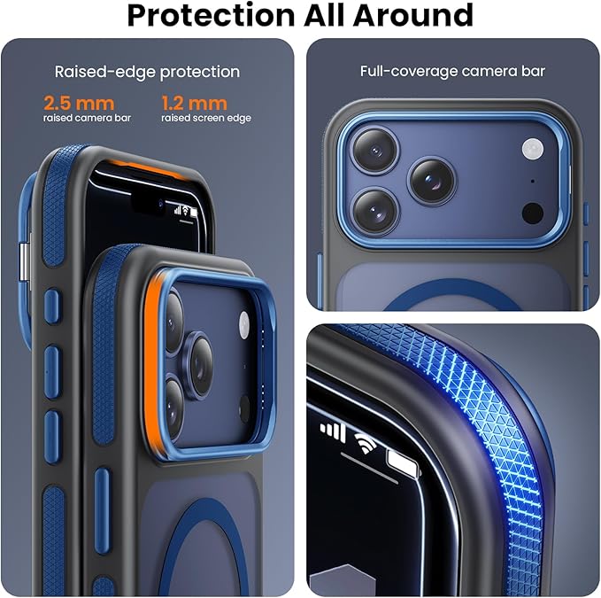 2 in 1 for iPhone 17 Pro Max Case,[1 Screen Protector],7X Military-Grade Drop Protection,Fits MagSafe,Tough, Rugged & Durable for Heavy Duty iPhone 17 Pro Max Case,Blue