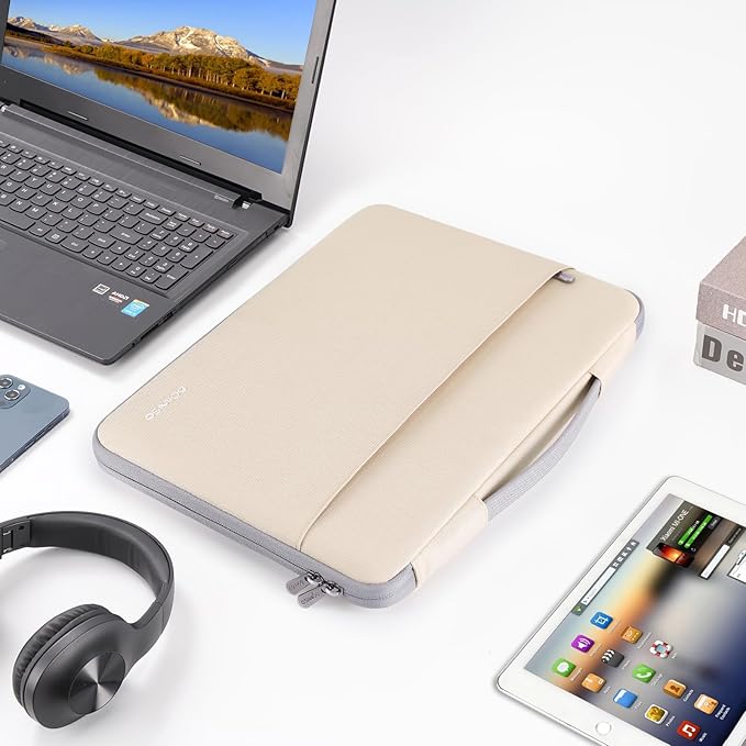 DOMISO 17 inch Laptop Sleeve Protective Case Cover Compatible with 17-17.3 inch HP Dell ASUS Lenovo Chromebook,Waterproof Computer Cases Bag with Handle,Beige