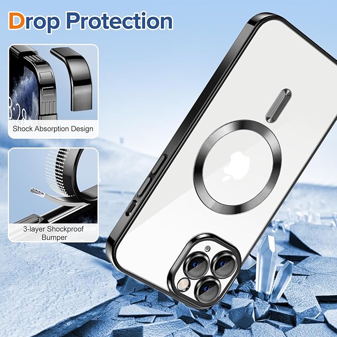 Hython Magnetic Clear for iPhone 11 Pro Max Case with Camera Lens Protector [Compatible with MagSafe] Plating Edge Slim Soft TPU Cover Protective Phone Case for iPhone 11 Pro Max 6.5", Black