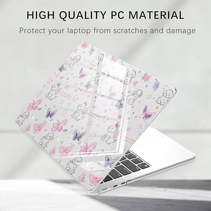 Compatible with MacBook Air 13.6 inch Case M5 M4 M3 M2 2026-2022 A3449 A3240 A3113 A2681 Release, Cute Kawaii Puppy Butterfly Protective Hard Shell Clear Cover for MacBook Air 13