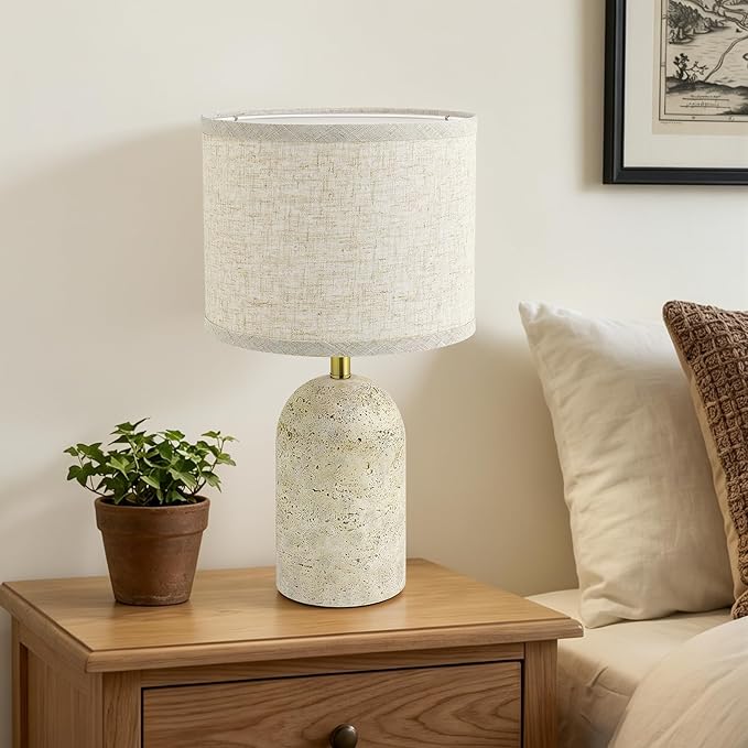 GyroVu Table Lamps Set of 2, Stone-Like Resin Bedside Lamps for Living Room Bedroom, 18" Modern End Table Desk Lamp for Nightstand, Entryway, Home Office