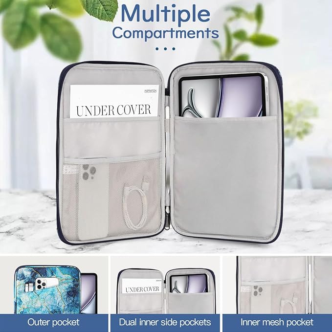 Dadanism 13Inch Tablet Sleeve Bag Carrying Case for iPad Pro 13" M5/M4 2025/2024, iPad Air 13" M4/M3 2026/2025, iPad Pro 12.9", Galaxy Tab S10+/S9 FE+/S9+ 12.4", Remarkable Paper Pro 11.8",Marble Blue