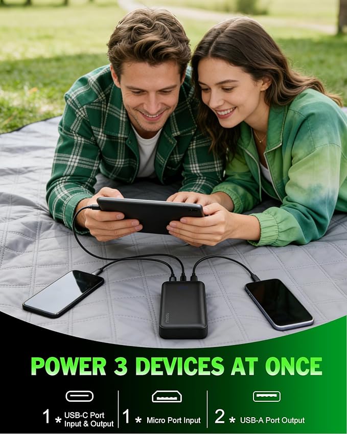 Miady 2-Pack 20000mAh Portable Charger, 22.5W USB C Fast Charging Power Bank 3 Outputs 2 Inputs Travel Essential Battery Pack Compatible with iPhone 17/16 Galaxy S24/22, iPad, Android(2 Black)