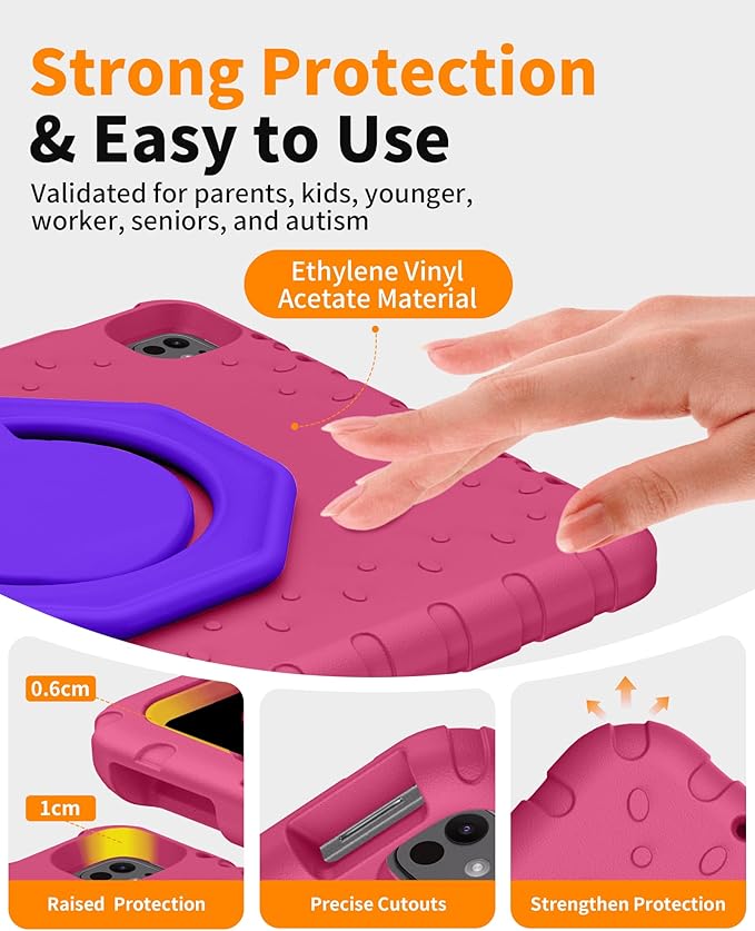 for iPad Air 13 Inch Case (M4 2026 / M3 2025 / M2 2024), Heavy Duty EVA Protective Cover with Magnetic Charging Pencil Holder, 360° Rotating Stand, for Kids, Work & Travel, Rose Red