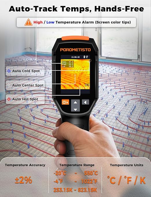 Ti01 Thermal Camera,240x240 IR Resolution Thermal Imaging Camera,-4°F-1022°F,15 Available Colors Thermal Imager,Display Resolution 320x240 Infrared Camera,Infrared Camera,25Hz,IP54