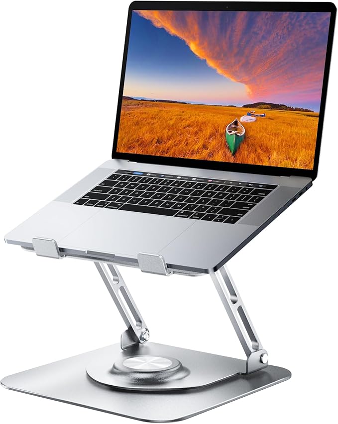 JOYEKY Laptop Stand for Desk, Adjustable Computer Stand with 360° Rotating Base, Ergonomic Laptop Riser for Collaborative Work, Foldable & Portable Laptop Stand, fits for All 10-16" Laptops (Sliver)
