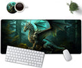 Large Mouse Pad, 31.5 x 11.8in Extended Gaming Mouse Pad with Stitched Edges, XXL Mousepad Protector Non Slip Rubber Base for Office and Home Writing Mat, Green Nature Dragon Pattern Black Desk Mat