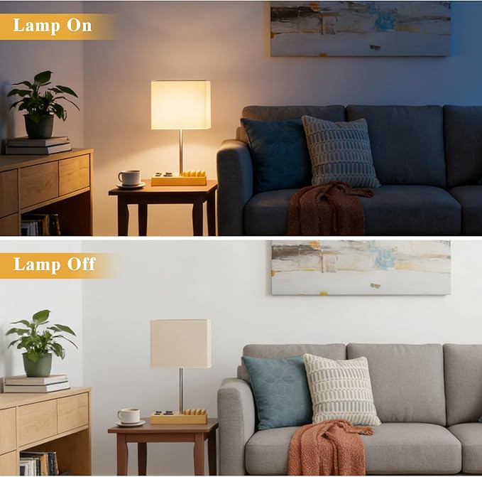 Briever Upgraded 3 USB Table Lamp with 2 USB A & C Charging Ports, Bedside Desk Lamp with 2 AC Outlets and Wooden Phone Stand Organizer, Nightstand Lamp for Bedroom, Living Room, Office, Natural Wood