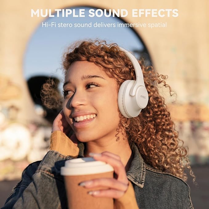 KVIDIO Bluetooth Headphones Over Ear, 65 Hours Wireless Headphones with Mic, Low Latency Foldable Lightweight Headset with Deep Bass, HiFi Stereo Sound Headphones for School Work Cellphone Sports
