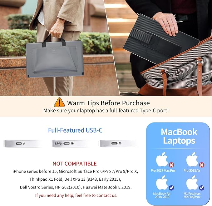 Laptop Screen Extender - 15.6'' 1080P Monitor Extender Detachable Screen Triple Monitor for Laptop 13"-17.3" Compatible with Mac/Windows