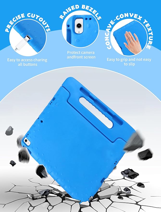 Kids Case for iPad Pro 12.9 2017(2nd Gen)/2015(1st Gen) with Pencil Holder and Handle Stand, EVA Rugged Cover Compatible with iPad Pro 12.9-inch for Child Boys Girls Toddlers(Blue)