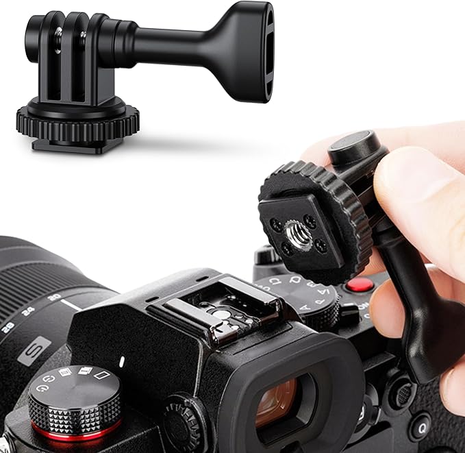 2-in-1 Action Camera Hot Shoe Mount Adapter, Tripod Mount & Cold Shoe Camera Adapter for Osmo Action 5 pro 4 for GoPro Hero 13 12 11 10 9, On 1/4"-20 Tripod DSLR LED Light Selfie Stick Monopod