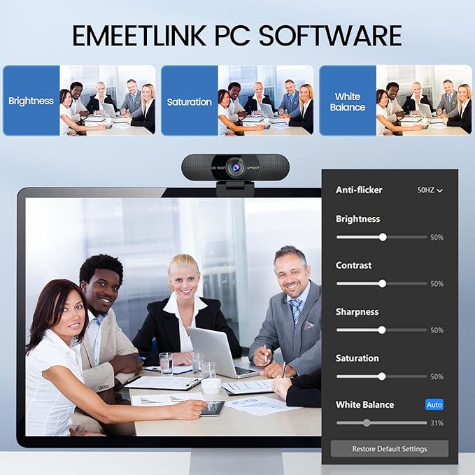 EMEET C960 1080P Webcam with Microphone, 2 Mics, 90° FOV, USB Type-A & A-to-C Adapter, Fixed Focus, Plug&Play Computer Camera for Zoom/Teams/Facetime/YouTube/Google Meet/Switch 2 Camera, 2025 Version