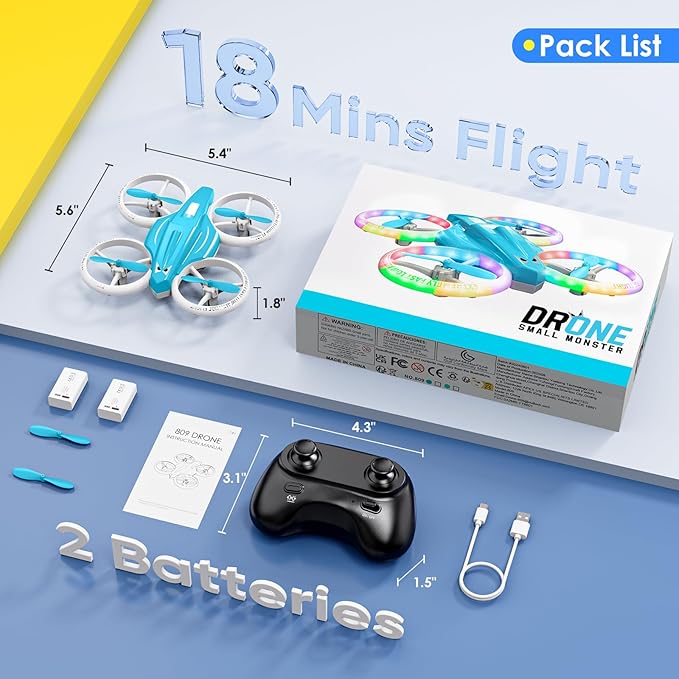 Drone for Kids with LED Light | Lisoco Indoor RC Drone with 360 Flip | 2 Batteries | Easy to Fly Mini Drone for Boys Girls Beginners | Flying Toy Gift (Light Blue)