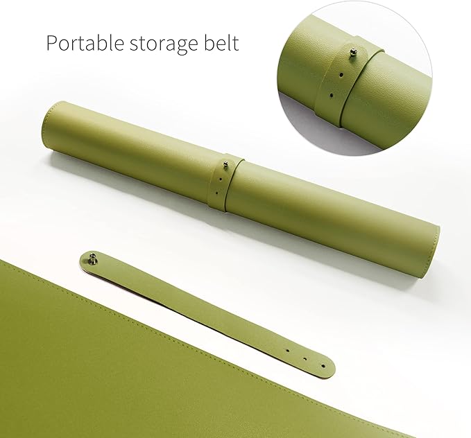 RENMTURE Dual-Sided Mouse Pad, Natural Cork & PU Leather Large Desk Pad for Office and Home Work, Desk Protector Non-Slip, Waterproof, Easy Clean (Olive Green, 32"x16")