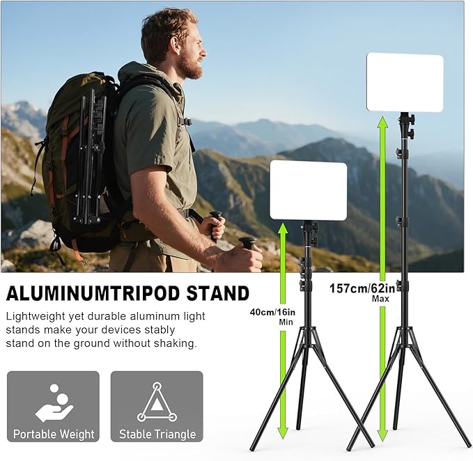 30W Upgraded Photography Lighting Kit, Anautin 1-Pack LED Video Lighting for Video Recording, 3700Lux Studio Lights with Tripod Stand for Photography, Streaming, Gaming, Podcast, Filming, Vlogging