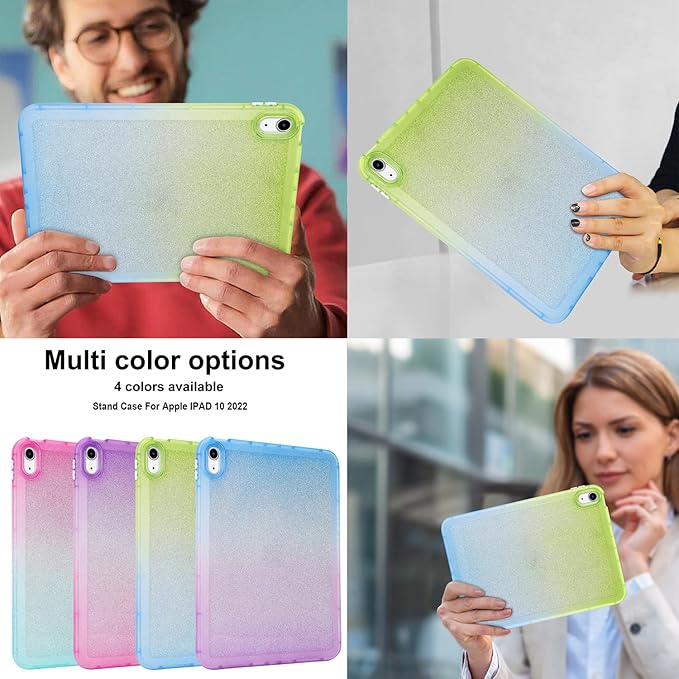 for iPad Pro 12.9 inch Case 6th/5th/4th/3rd Generation (2022/2021/2020/2018) Glitter Translucent Frosted Clear Soft TPU Back Gradient Bling Cover Silicone Protective Shell, Green & Blue