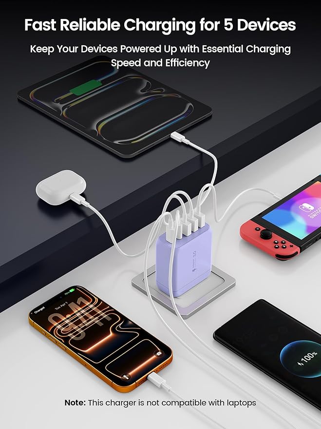 EIZLXQ 60W USB C Fast Charger Block for iPhone 17 16 15 Pro Max, [2-Pack] Total 60W Max Charging Blocks,PD 3.0 Super Fast Charging for Galaxy S25/S24/S23 Ultra,iPad-Light Purple