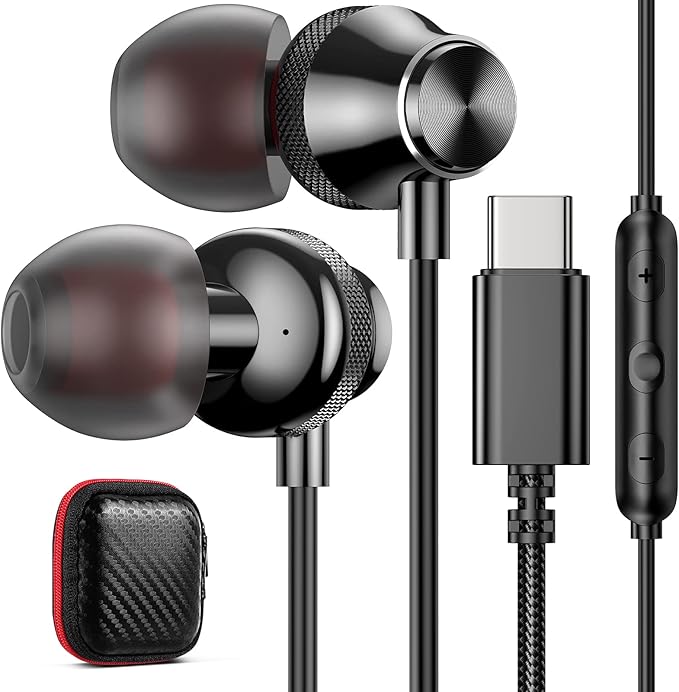 USB C Wired Earbuds for Google/Pixel 10 10a 9 8 8A 7 7A 6A for iPhone 17 17e Air 16 Pro Max 16e 15 Plus Corded Headphones for Apple/Android Type C Earphones for Samsung/Galaxy S26 S25 S24 Ultra Black