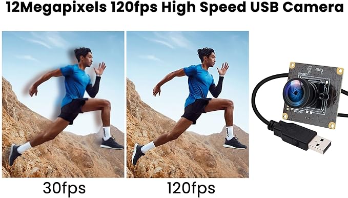 120fps USB Camera Module - 4K High Speed Golf Swing USB Camera with No Distortion 110 Degree Wide Angle Lens for Windows Mac OS Jetson Nano