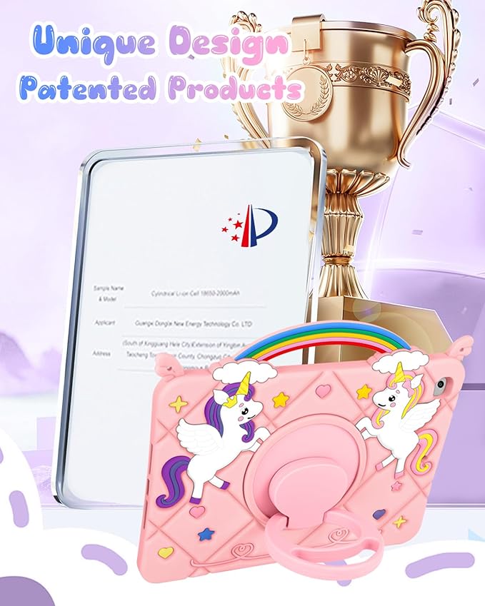 Uppuppy for iPad mini 5th/4th Case 7.9 Inch - Cute Girls Kawaii Cover Girly 3D Cartoon Teen with Rotating Stand & Strap Soft Silicone PK Unicorn Case for iPad mini 4/5 Generation 2019 2015 Funda