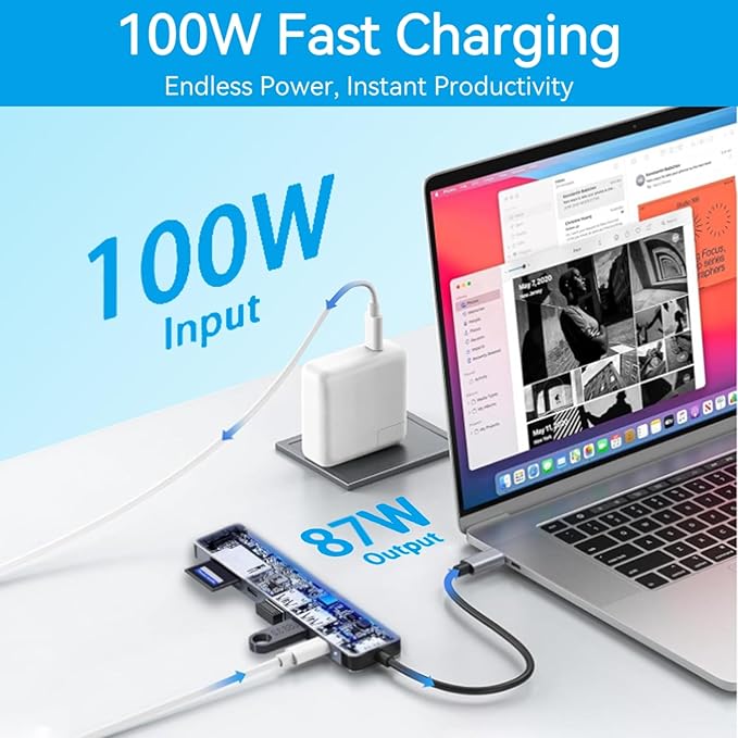 USB C Hub Multiport Adapter, 7 in 1 USBC Dongle with 4K HDMI, 100W PD Charging, USB 3.0, SD/TF Card Reader, USB-C Docking Station for MacBook Pro/Air, Chromebook, Dell, HP and Other Type C Laptops