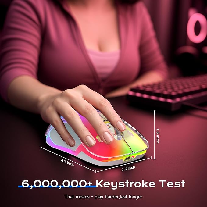 memzuoix 2.4G LED Wireless Mouse, Rechargeable Ergonomic Mouse with Detachable Cover, 1400 DPI Portable Optical Computer Mouse with USB Receiver for Laptop, PC, Desktop and MacBook, 5 Buttons-Pink