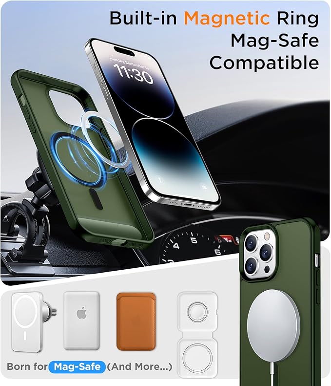 Magnetic Compatible with iPhone 14 Pro Max Case, [Built-in Invisible Kickstand][Compatible with MagSafe] [Military Grade Shockproof] Slim Translucent Matte Phone Case for iPhone 14 Pro Max 6.7"
