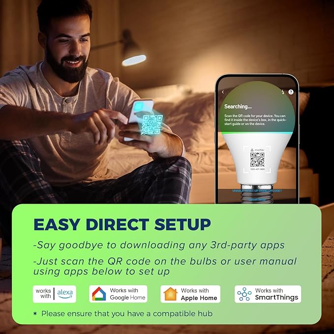 Lightinginside Matter Smart Light Bulbs Compatible with Alexa/Siri/Apple Home/Google Home/SmartThings, WiFi A19 E26 RGBCW Color Changing Light Bulb 800LM 9W 60W Equivalent, 2.4G WiFi, ETL Listed, 4PCS
