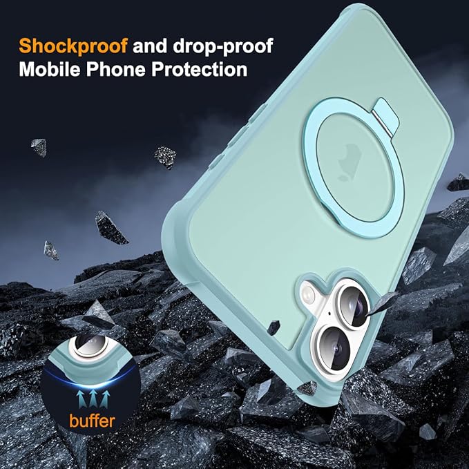SKYLMW Compatible with iPhone 16 Plus Case with Invisible Magnetic O-Ring Stand Military-Grade Translucent Case for iPhone 16 Plus 6.7" [Compatible with Mag-Safe][Great Grip Feeling], Blue