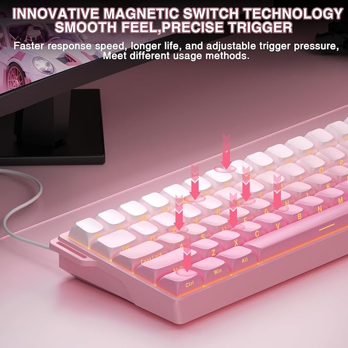 Aula WIN60 HE - 60% Mechanical Gaming Keyboard Wired, Hall Effect Magnetic Switch Hot Swappable,8000 Hz Polling Rate, RGB Keyboard 60 Percent Compact Design for PC (Gradient Pink)