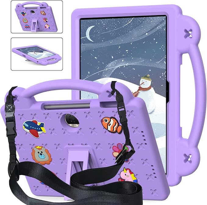 AKABEILA Compatible with Honor Pad 9 2023 12.1 inch Tablet Case, Kids Friendly Universal Lightweight Shockproof Protective Case with Shoulder Strap & Stand Handle Light Purple
