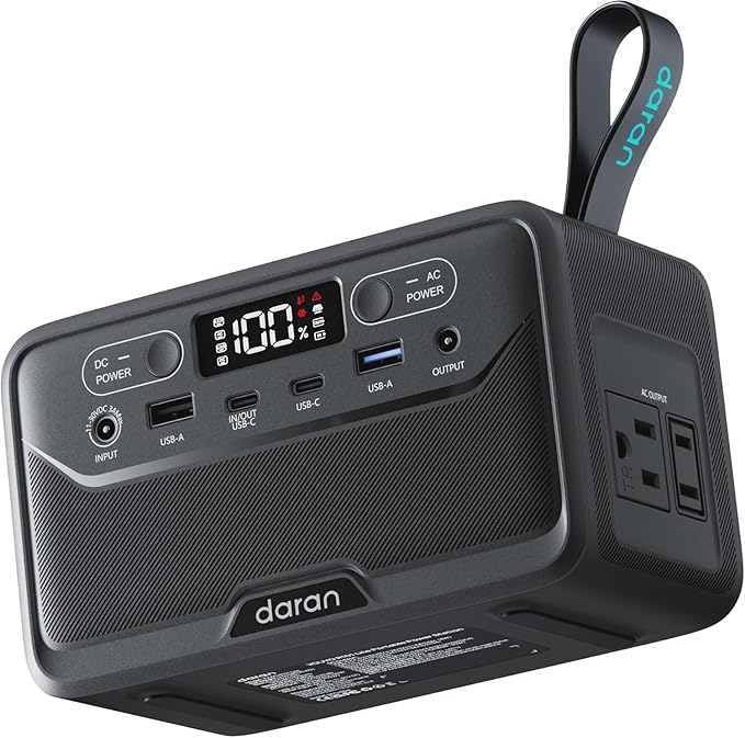DaranEner 2026 Portable Power Station 89.6Wh LiFePO4 Battery, Solar Power Bank with AC Outlet 100W/110V, USB-C PD Two-Way Fast Charging Small Generator for Laptop, Camping, Home, Office, TSA Approved