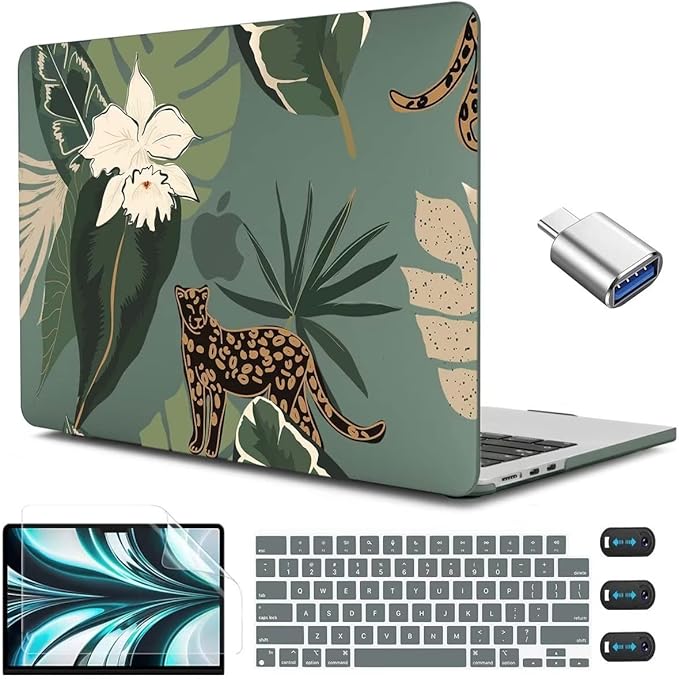 CISSOOK for MacBook Air 13.6 Inch Case 2024 2025 2026 Model A3449 A3240 A3113 A2681, Panther Leopard Midnight Green Cover with Keyboard Cover for MacBook Air 13.6 M2 M3 M4 M5 - Leopard