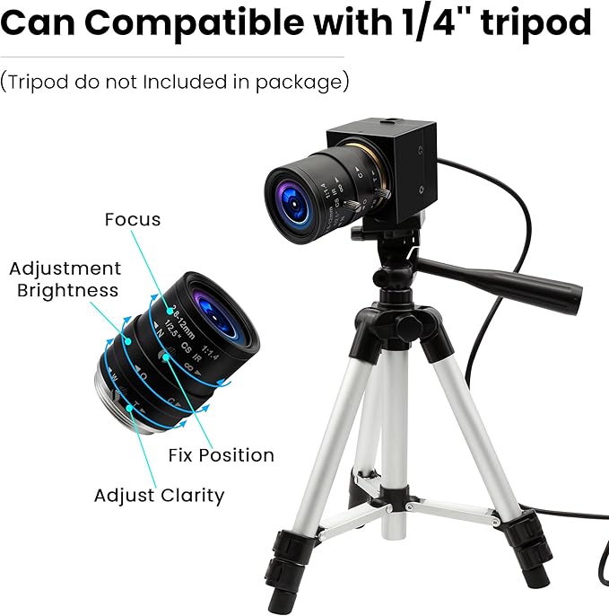UHD 4K 30fps 2.8-12mm Varifocal Zoom Lens Mini Webcam, Plug and Play, Low Power Consumption USB Camera, Support OPENCV for Windows/Linux/Raspberry Pi/Mac