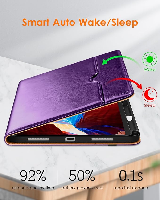 DTTO for iPad Pro 11 inch Case (M5/M4) 2025/2024, Premium Leather Business Folio Stand Cover with Pencil Holder - Auto Wake/Sleep and Multiple Viewing Angles, Dark Purple