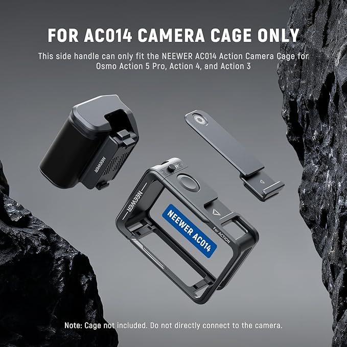 NEEWER AC034 Side Handle Only for AC014 Cage Compatible with DJI Osmo Action 5 Pro/4/3, Modular Quick Release Magnetic Action Camera Mount Adapter with Grip & Cold Shoe Shutter Extender Bar, Dark Gray