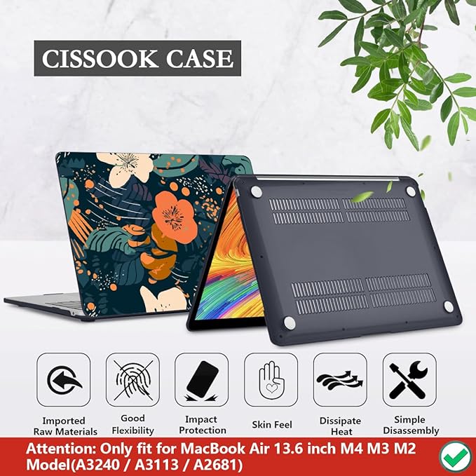CISSOOK Compatible with MacBook Air 13.6 inch Case 2026 2025 2024 2023 2022 Release M5 M4 M3 M2, Hard Shell Keyboard Cover for MacBook Air 13.6 inch A3449 A3240 A3113 A2681, Little Flower
