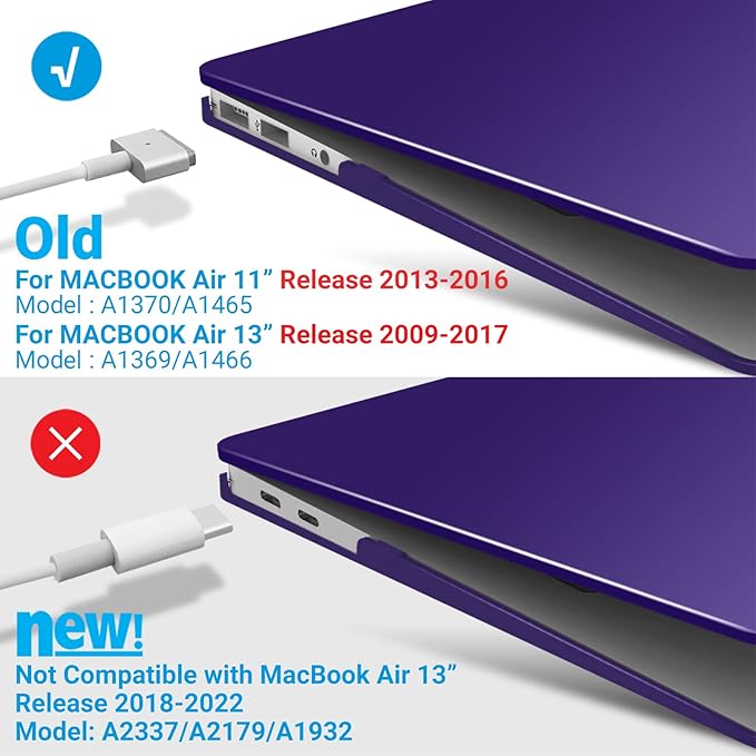 IBENZER Compatible with Old Version MacBook Air 13 Inch Case (2010-2017 Release). Models: A1466 / A1369, Plastic Hard Shell Case with Keyboard Cover for Mac Air 13, Ultra Purple, A13UAPU+1