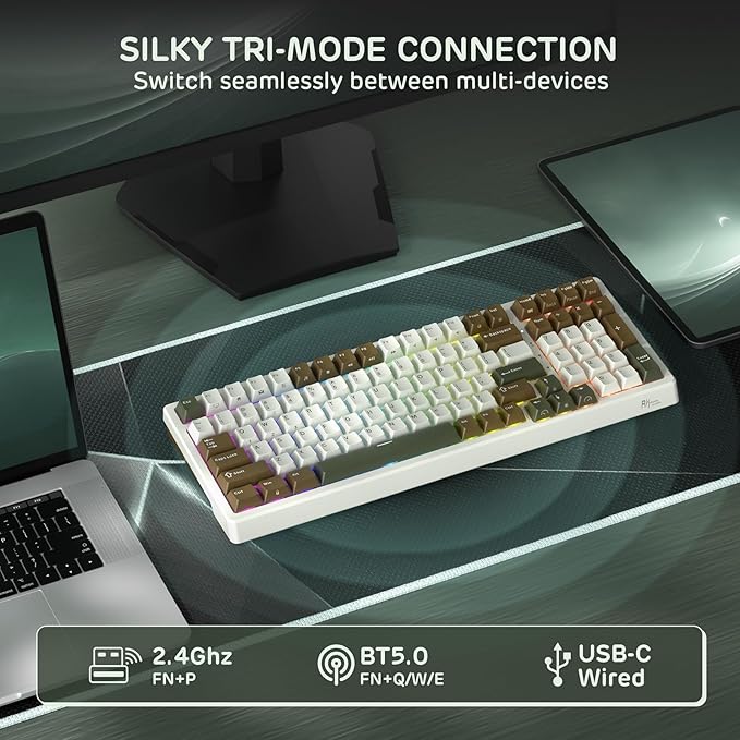 RK ROYAL KLUDGE F99 Wireless Mechanical Keyboard with Numper Pad, Tri-Mode Hot Swappable 95%100 Keys Gaming Keyboard BT/2.4G/USB-C, RGB Backlit Gaming Keyboard for PC/Tablet/Xbox/PS4/PS5