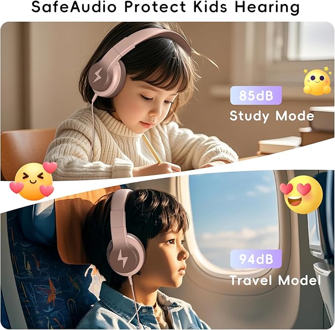 Candy Bila Kids Headphones, Wired Headphones for Kids Over Ear with Microphone, 85/94dB Volume Limiter Headphone for Girls Boys, Foldable Headphone for Learning & Entertainment, Gradient Brown