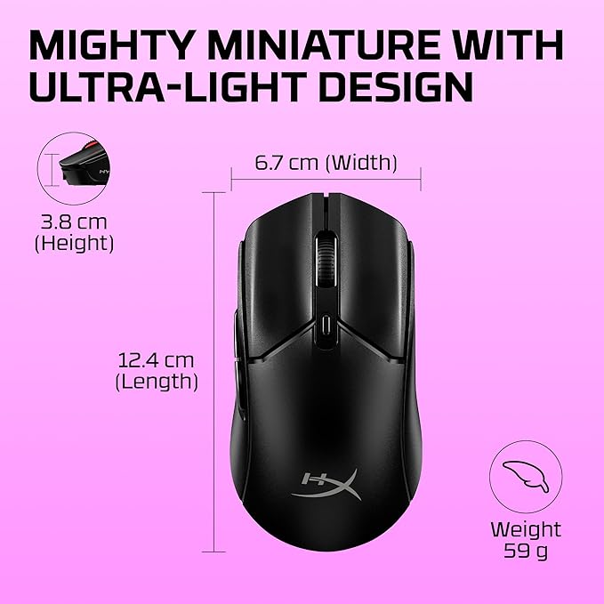 HyperX Pulsefire Haste 2 Mini – Wireless Gaming Mouse for PC Compact Lightweight Bluetooth 2.4GHz Black